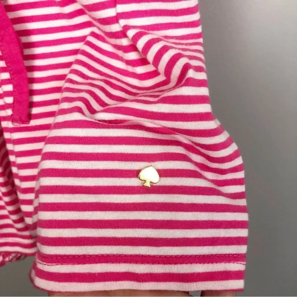 KATE SPADE NEW YORK | Pink & White Striped Romper Bow Shoulder Women’s Size XS